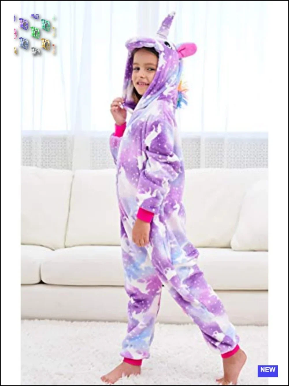 Girls Unicorn Onesie Costume, 2-Piece Flannel PJs, Long Sleeve Hooded Jumpsuit